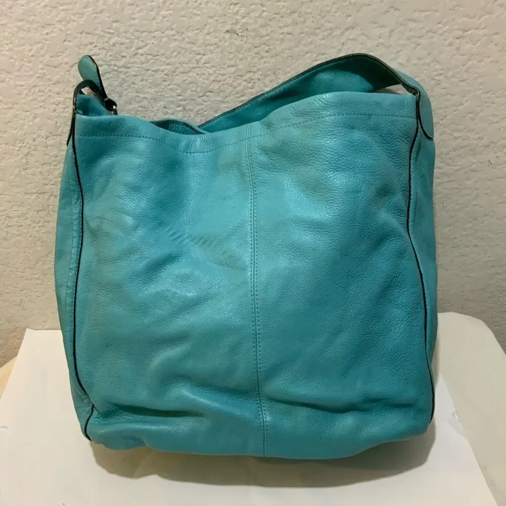 Coach F23309 Avery Leather‎ Hobo in Silver/ Turquoise.